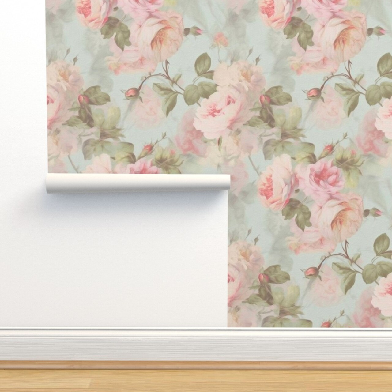 Watercolor Roses Botanical Cabbage Rose Vintage Large Scale Floral Leaves Custom Removable Wallpaper by Spoonflower Peel & Stick Wallpaper 2FT Wide
